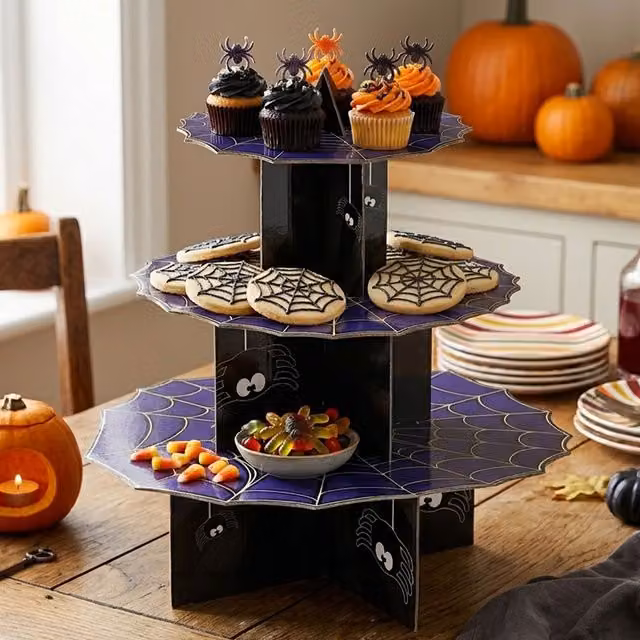 Orsina Incy Wincy 3 Tier Spider Cake Stand in Purple Cardboard – 2