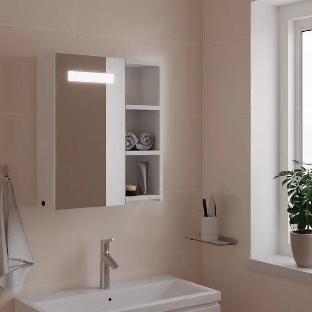 Berkfield Home LED Bathroom Mirror Cabinet in White, W/D/H: 45 x 13 x 52 cm