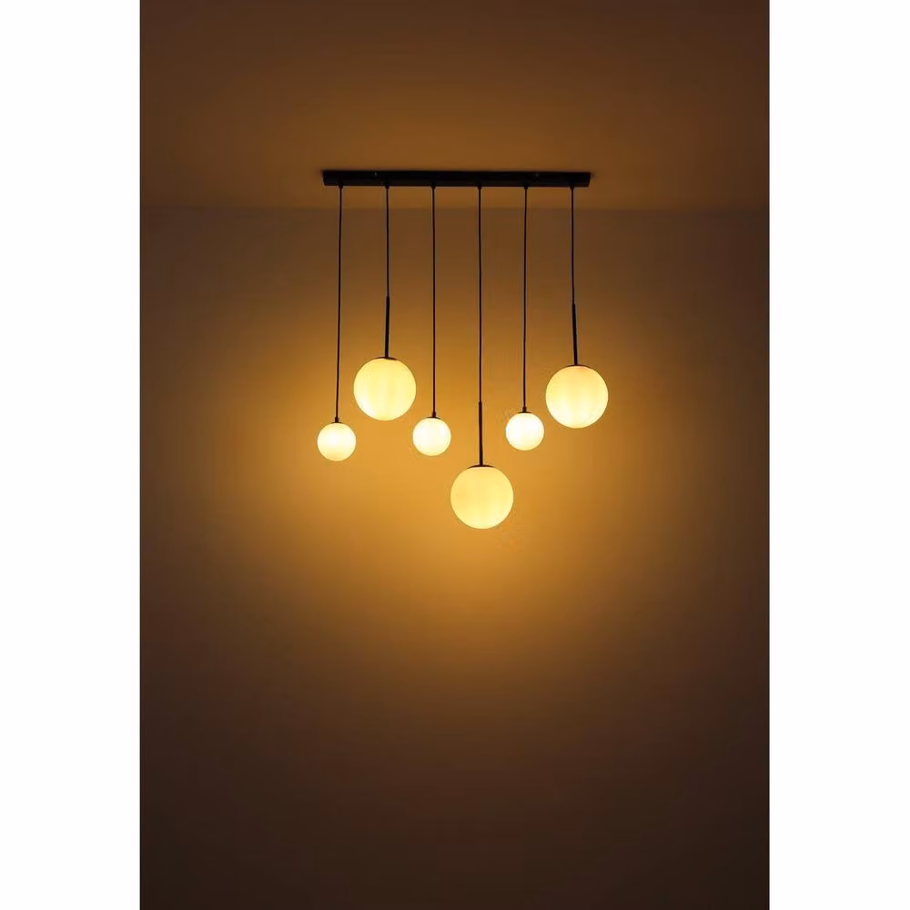 Netlighting Hallie Cluster Pendant Light in Matt Black with Opal Glass Shades, 6x E27 – 2