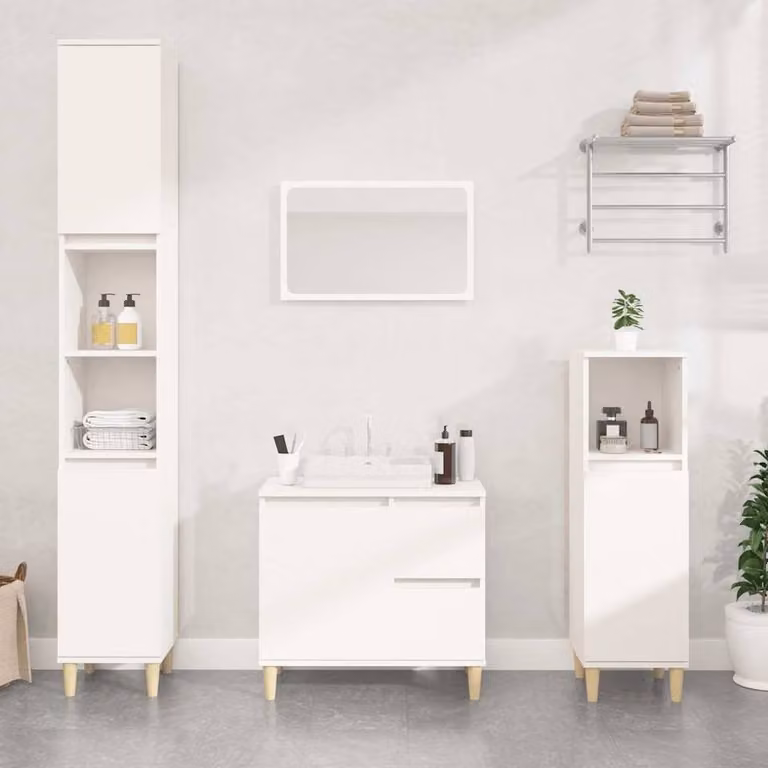 Berkfield Home White Freestanding Bathroom Cabinet with Hinged Doors, W/D/H: 65 x 33 x 60 cm