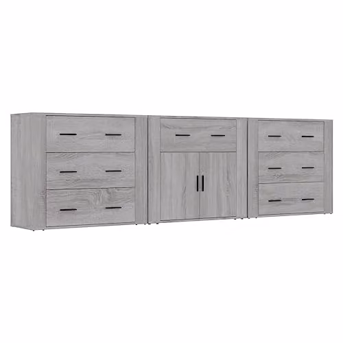 vidaXL Set of 3 Modern Grey Sonoma Sideboards in MDF, W/D/H: 80 x 33 x 70 cm
