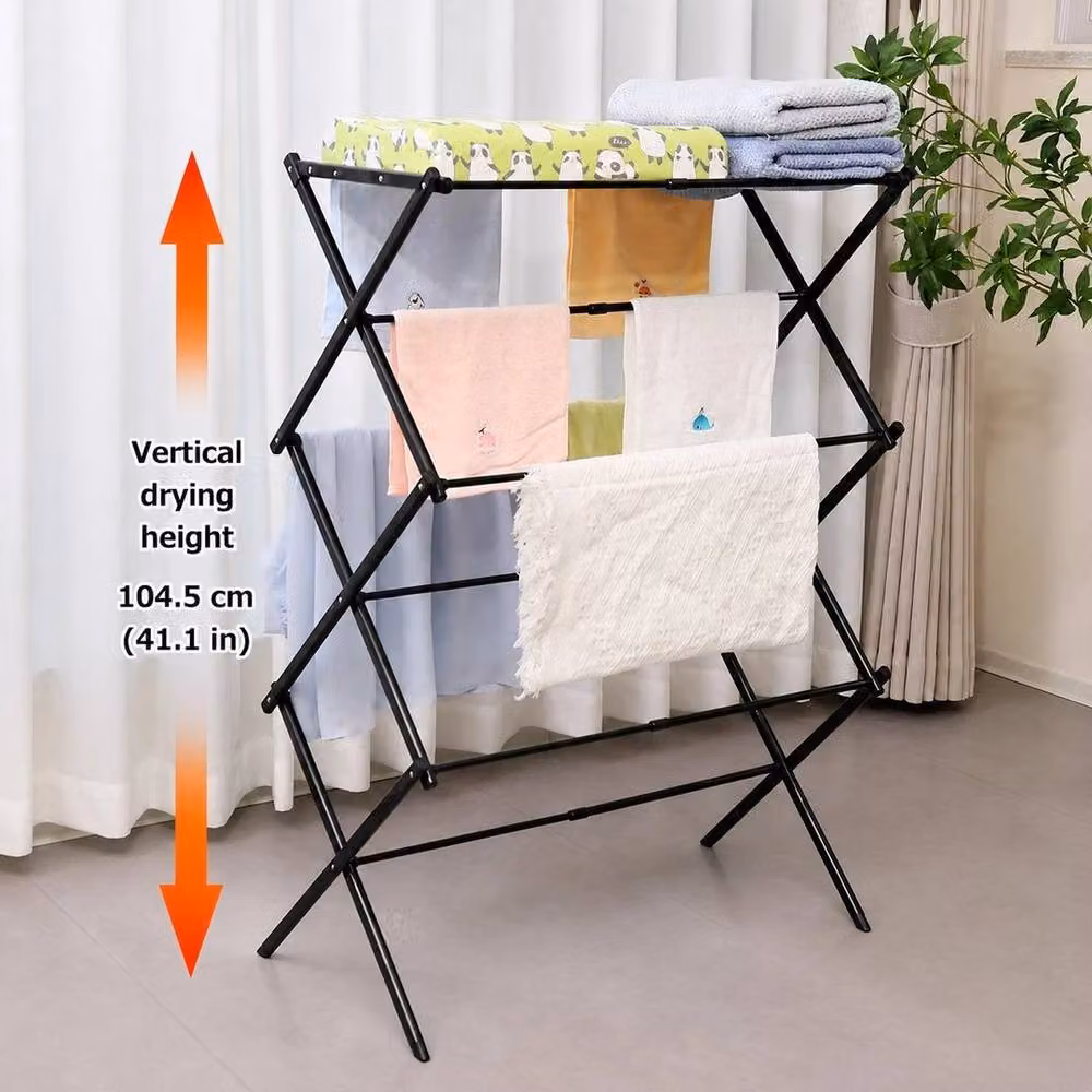 PAWNORA Portable 3-Tier Foldable Clothes Airer Drying Rack in Black Steel – 2