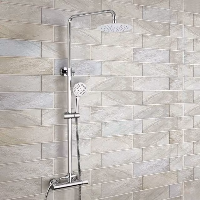 Nes Home Exposed Thermostatic Dual Control Shower Mixer Set in Chrome Silver – 1
