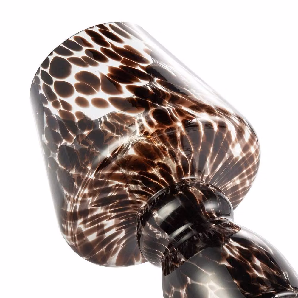 Happy Homewares Clear Glass Mushroom Table Lamp with Brown Speckle Snowflake Pattern – 4