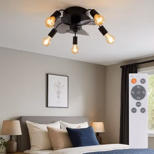 Globo Lighting Modern Black Ceiling Fan with Remote Control and Timer, Diameter: 42 cm, 5x E27 Sockets – 2