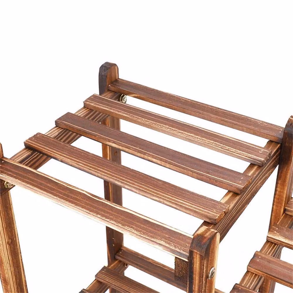 NESTLUNE Heavy Duty Wood Planter Stand and Flower Display Shelf in Brown, W/D/H: 100 x 15 x 70.1 cm – 4