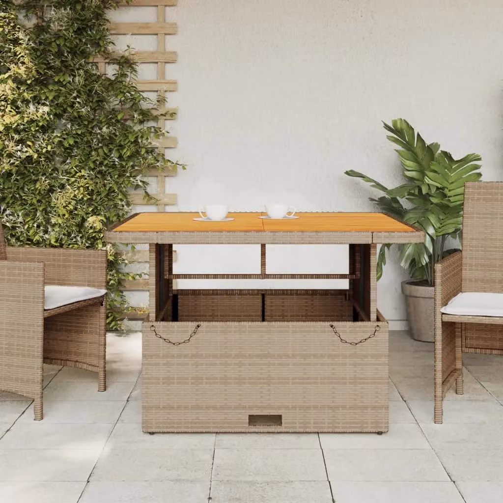 Berkfield Home Garden Table in Beige, Poly Rattan and Acacia Wood, W/D/H: 110 x 110 x 71 cm – 3