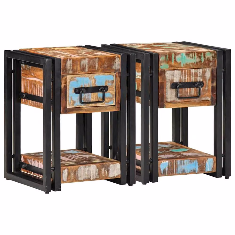 Berkfield Home Set of 2 Rustic Reclaimed Wood Nightstands, Multicolour, W/D/H: 40 x 40 x 40 cm – 3