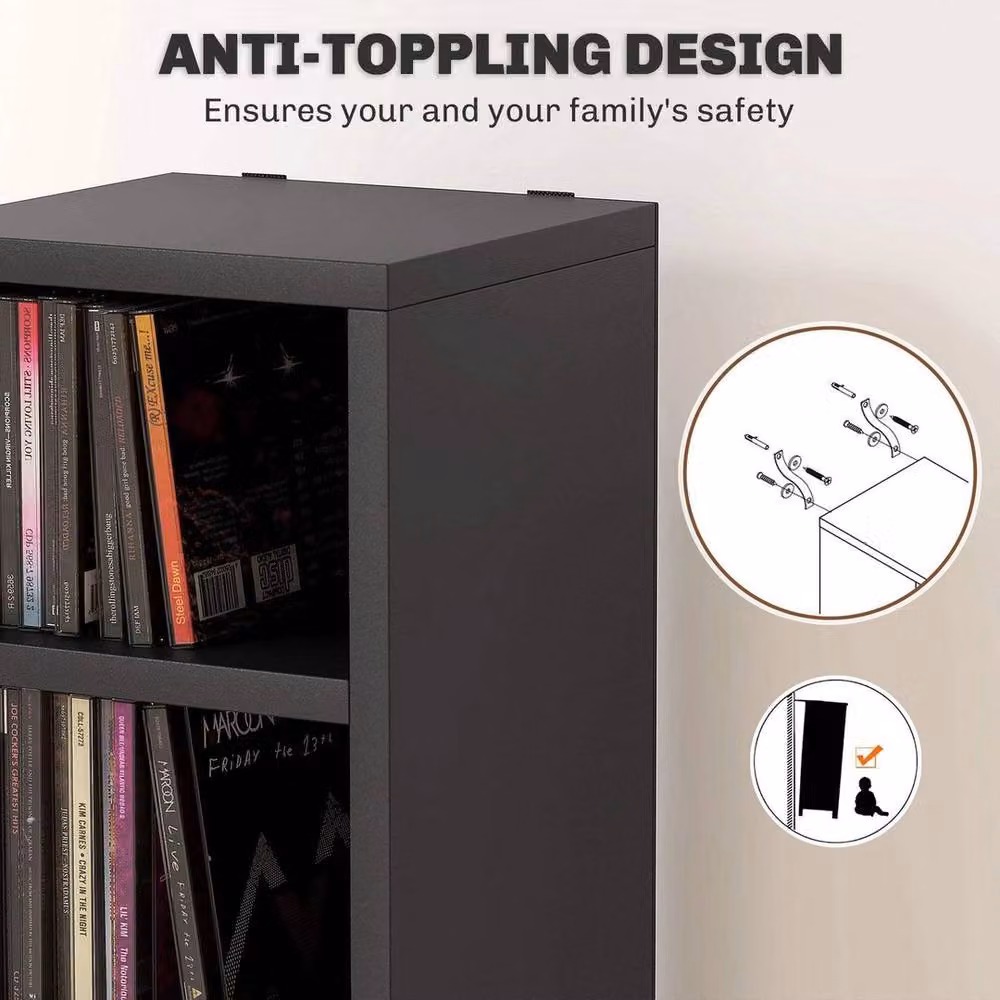 FLAVORA Black Matt Narrow Tall Media Tower with 204 CD Capacity – 5