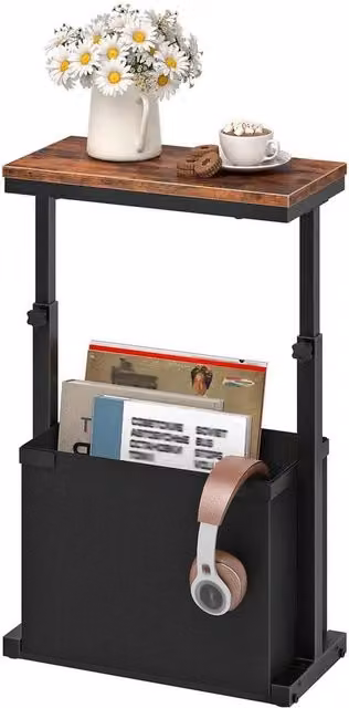 FORGEVIO Height Adjustable Narrow Side Table in Rustic Brown, W: 20 cm, D: 40 cm, H: 48-80 cm