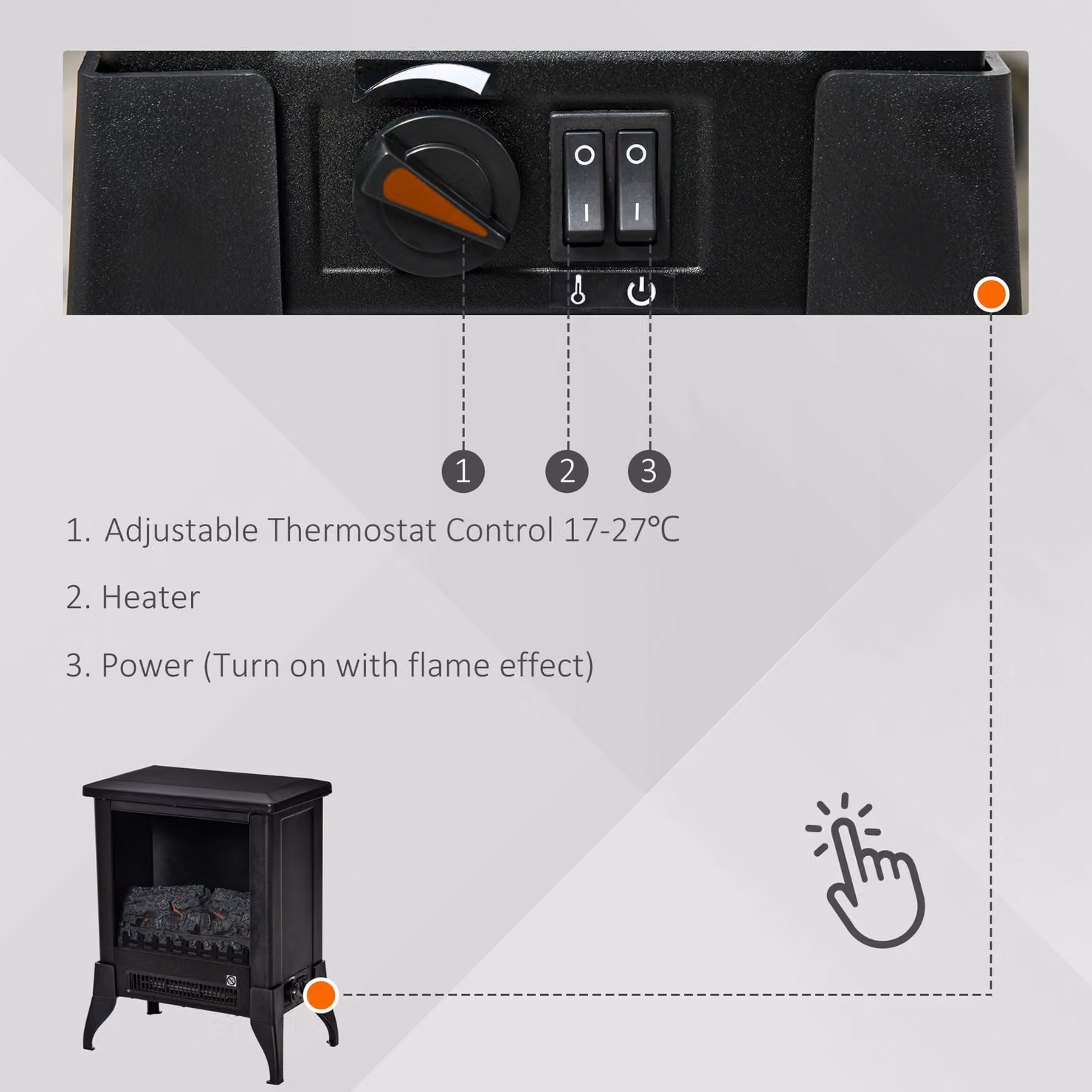 HOMCOM Black Electric Fireplace Stove with Realistic Flame Effect, Glass and Metal Construction, W/D/H: 45.8 x 30.0 x 37.0 cm – 5