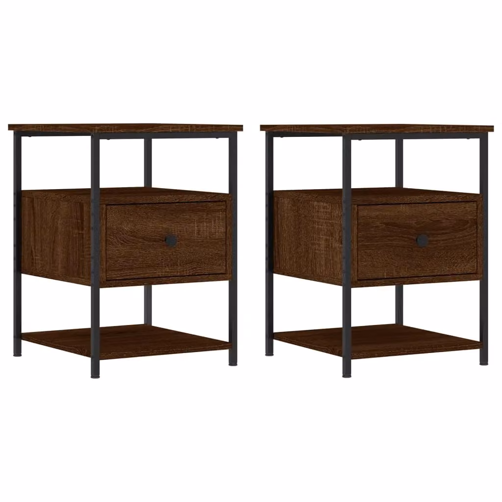 Berkfield Home Set of 2 Brown Oak Bedside Cabinets, W: 40 cm, D: 42 cm, H: 56 cm – 2