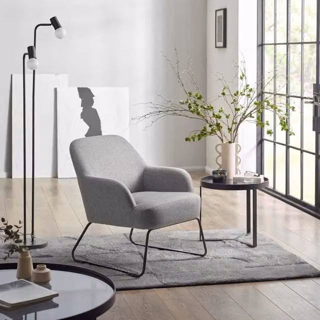 Julian Bowen Davos Grey Fabric Accent Chair with Metal Frame and Armrests
