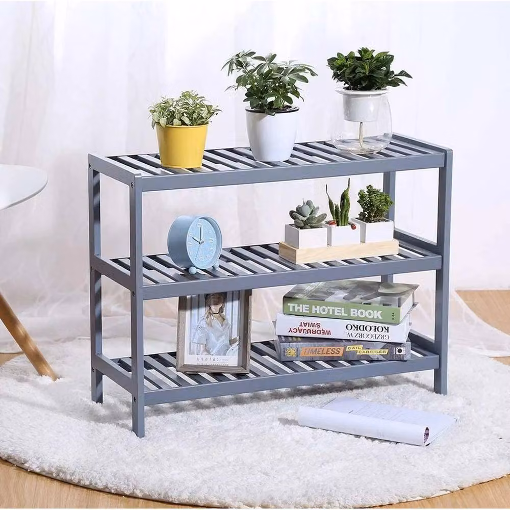 KORVIXA 3 Tier Natural Grey Bamboo Shoe Rack Stand, W: 100 cm, D: 100 cm, H: 100 cm – 3