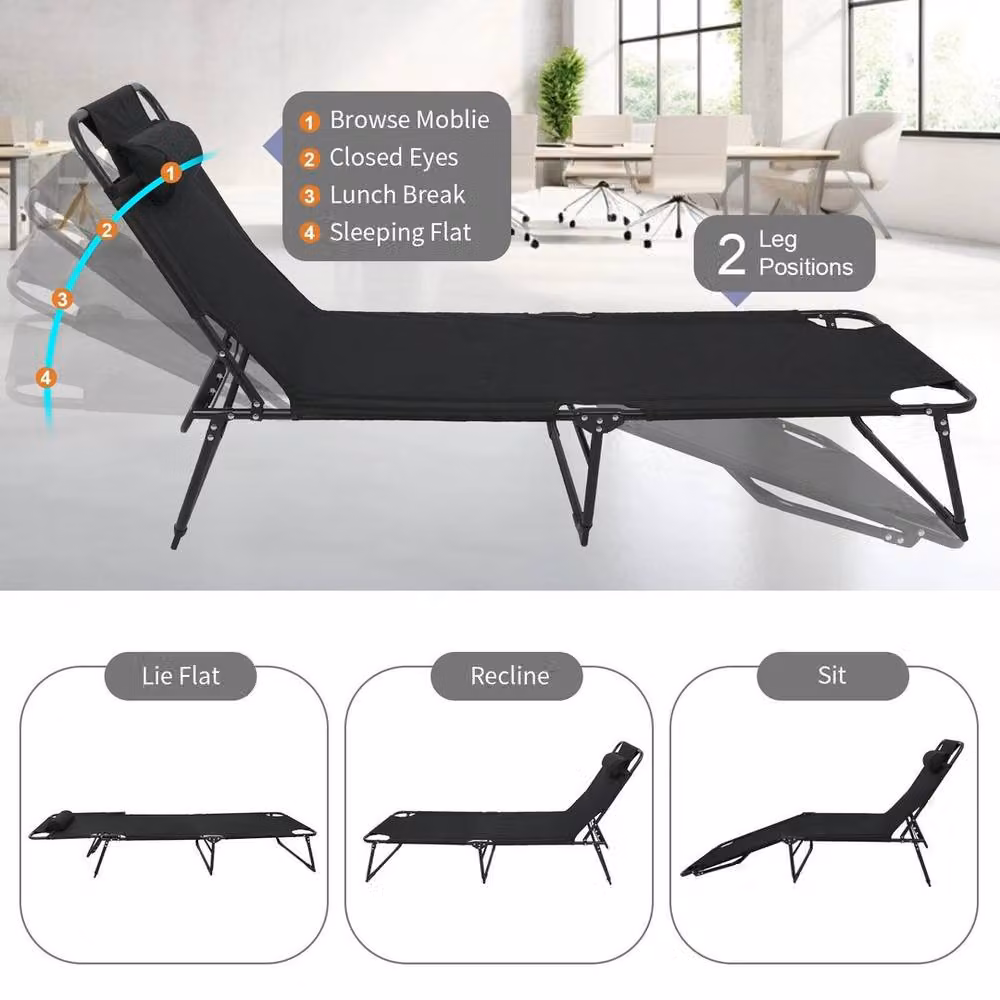 KORVIXA Heavy-Duty Portable Single Camping Cot in Black, W/D/H: 90 x 190 cm – 5