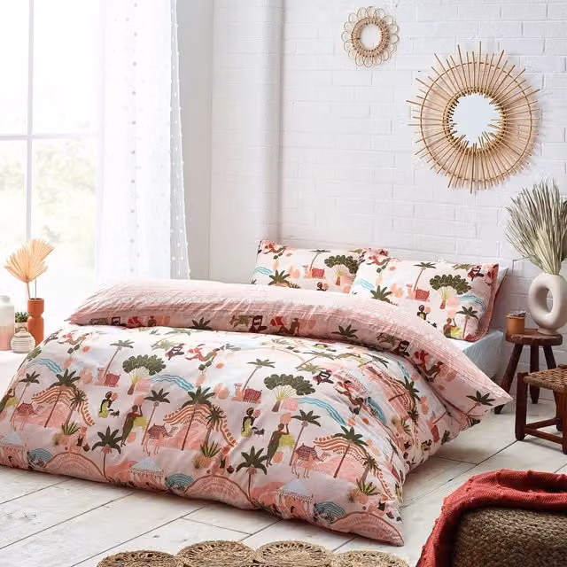 Terrys Nalani Abstract Cotton Duvet Cover Bedding Set in Sand, Pink and Multicolour