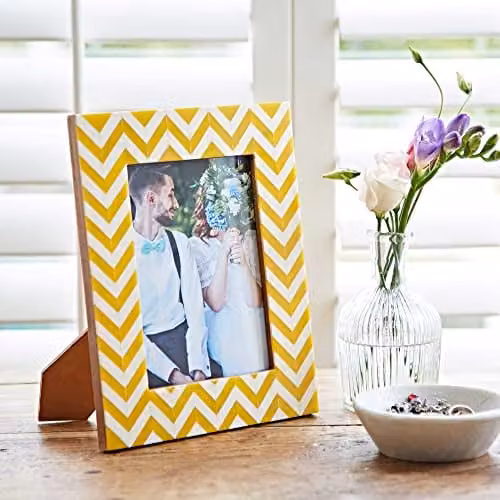 Paper High Mango Wood Chevron Photo Frame in Yellow and White, Fits 7 x 5 Inch Photo – 1