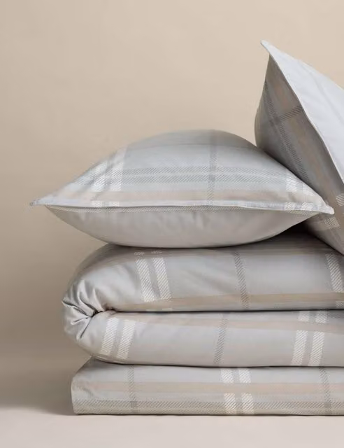 M&S Grey Checked Flannelette Cotton Bedding Set W: 180 cm, L: 200 cm