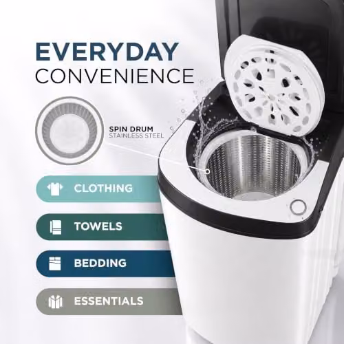 DMD Collective 9kg Top Loader Spin Dryer with Stainless Steel Drum in White or Silver – 3