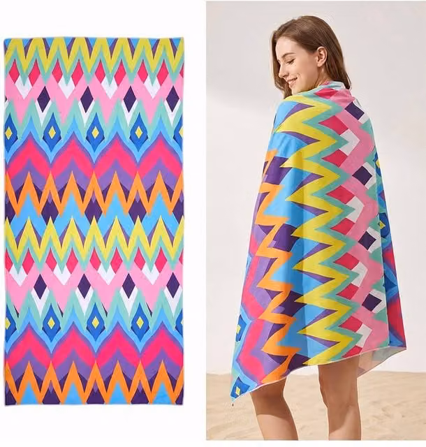 Living and Home Large Quick-Drying Microfibre Beach Towel in Multicolour Boho Graphic Design