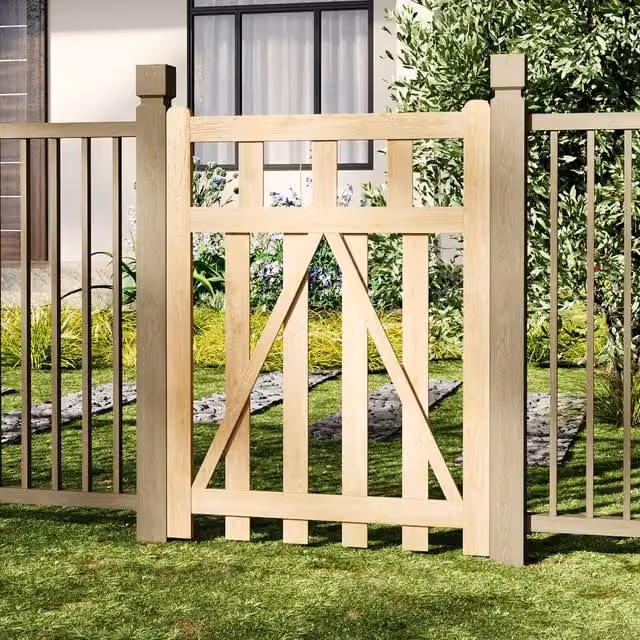 Livingandhome Yellow Spruce Wood Weather-Resistant Garden Fence Gate, W: 90 cm, H: 120 cm