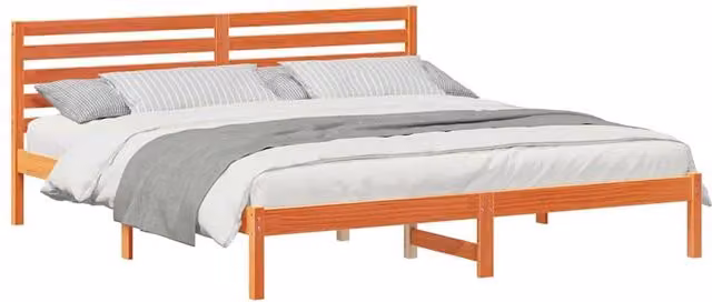 Berkfield Home Elegant Bed with Headboard in Wax Brown Solid Pine Wood, W/D/H: 180 x 200 cm