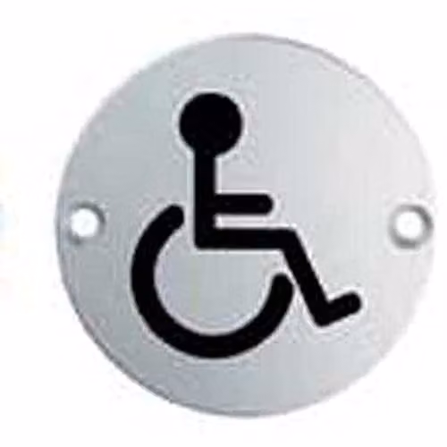 Loops Polished Stainless Steel Bathroom Disabled Symbol Sign, Diameter: 7.6 cm, Fixing Centres: 6.4 cm