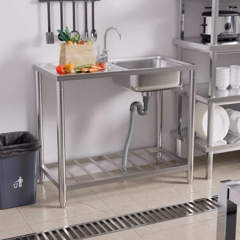 KORVIXA Commercial Catering Stainless Steel Countertop Sink in Silver, W: 100 cm, D: 52 cm, H: 85 cm – 4