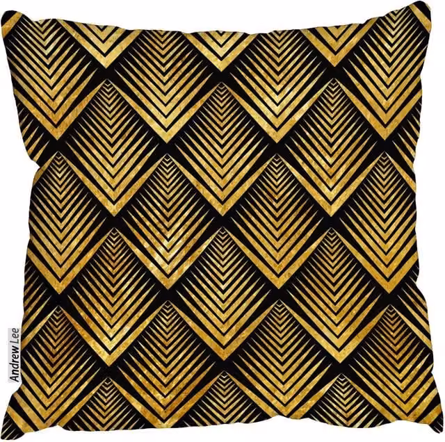 Benjamin Tate Design LTD Golden Art Deco Square Cushion, Gold and Yellow, W/D/H: 60 x 60 x 1 cm