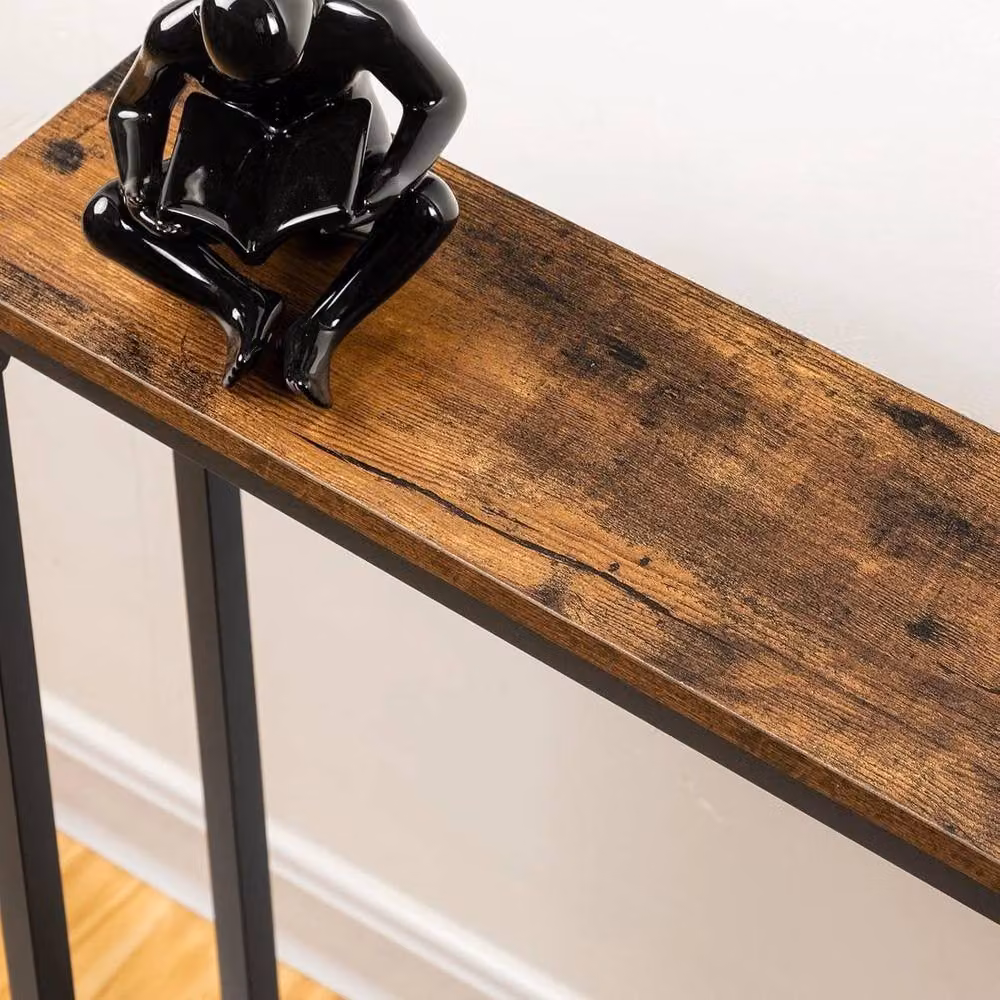 FORGEVIO Modern Brown Rectangular Console Table with Charging Station for Hallways – 5