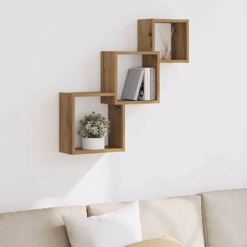 Berkfield Home Artisan Oak Wall Cube Shelves, Brown, W/D/H: 68 x 15 x 68 cm – 2