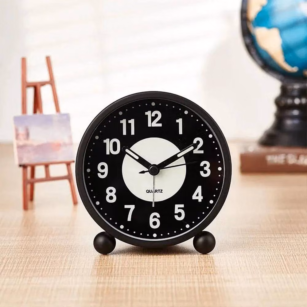 FLAVORA Black Analog Quartz Tabletop Alarm Clock with Silent Snooze Function – 3