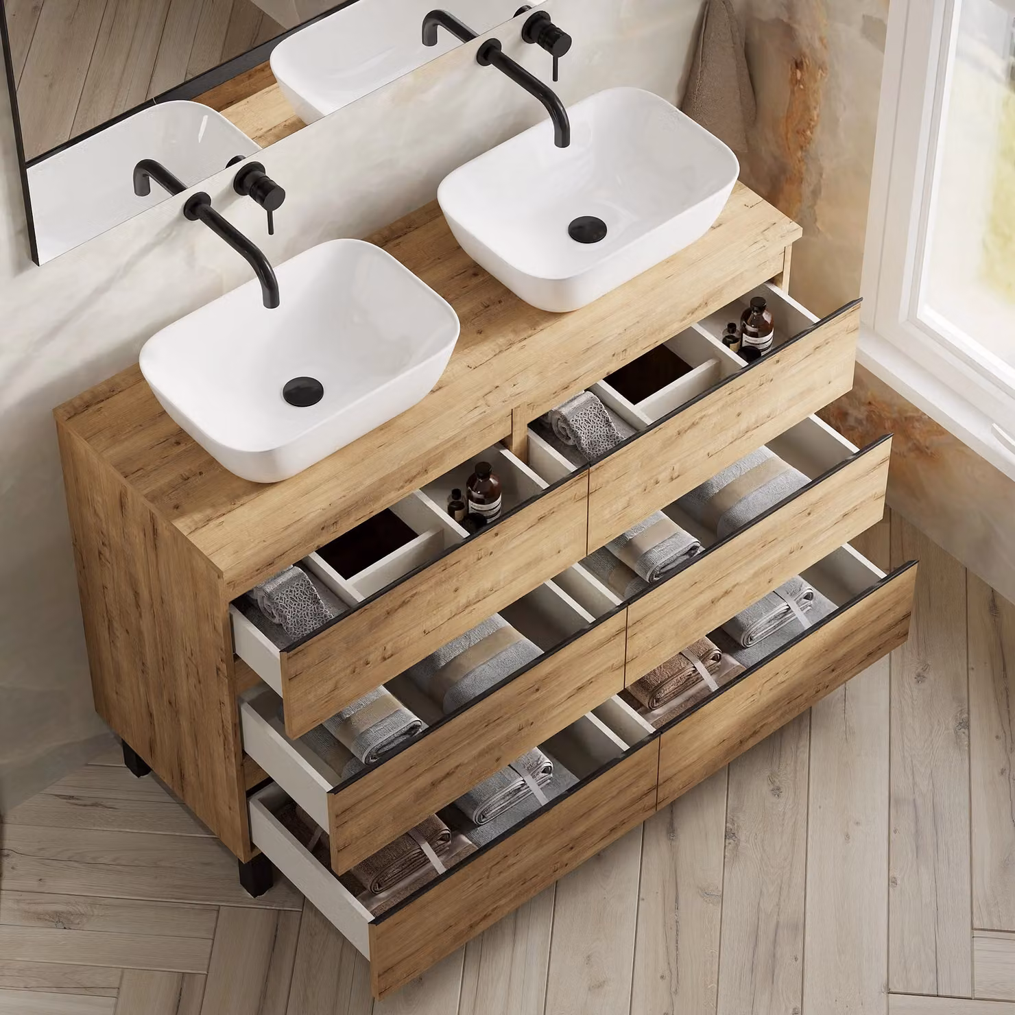 Banyetti Vatilla 1200mm Floorstanding Bathroom Vanity with Matching Worktop in Ostippo Oak Light Oak, W/D/H: 120 x 45 x 84 cm – 3
