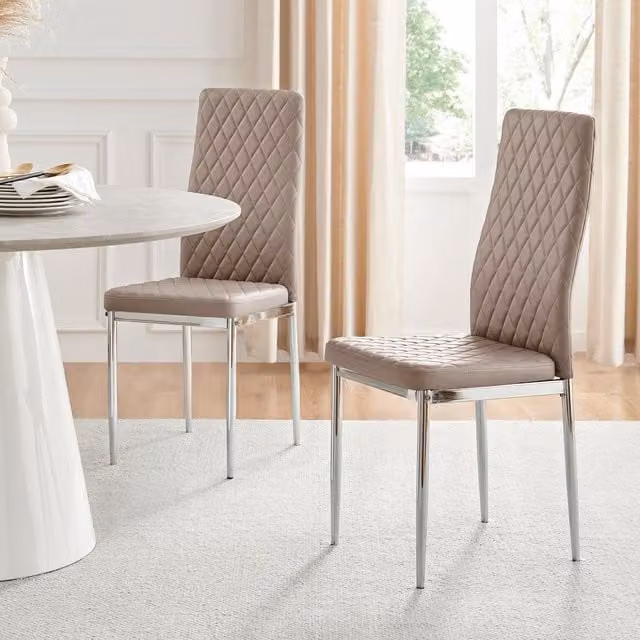 FurnitureboxUK Set of 6 Milan High Back Faux Leather Dining Chairs with Chrome Legs in Beige