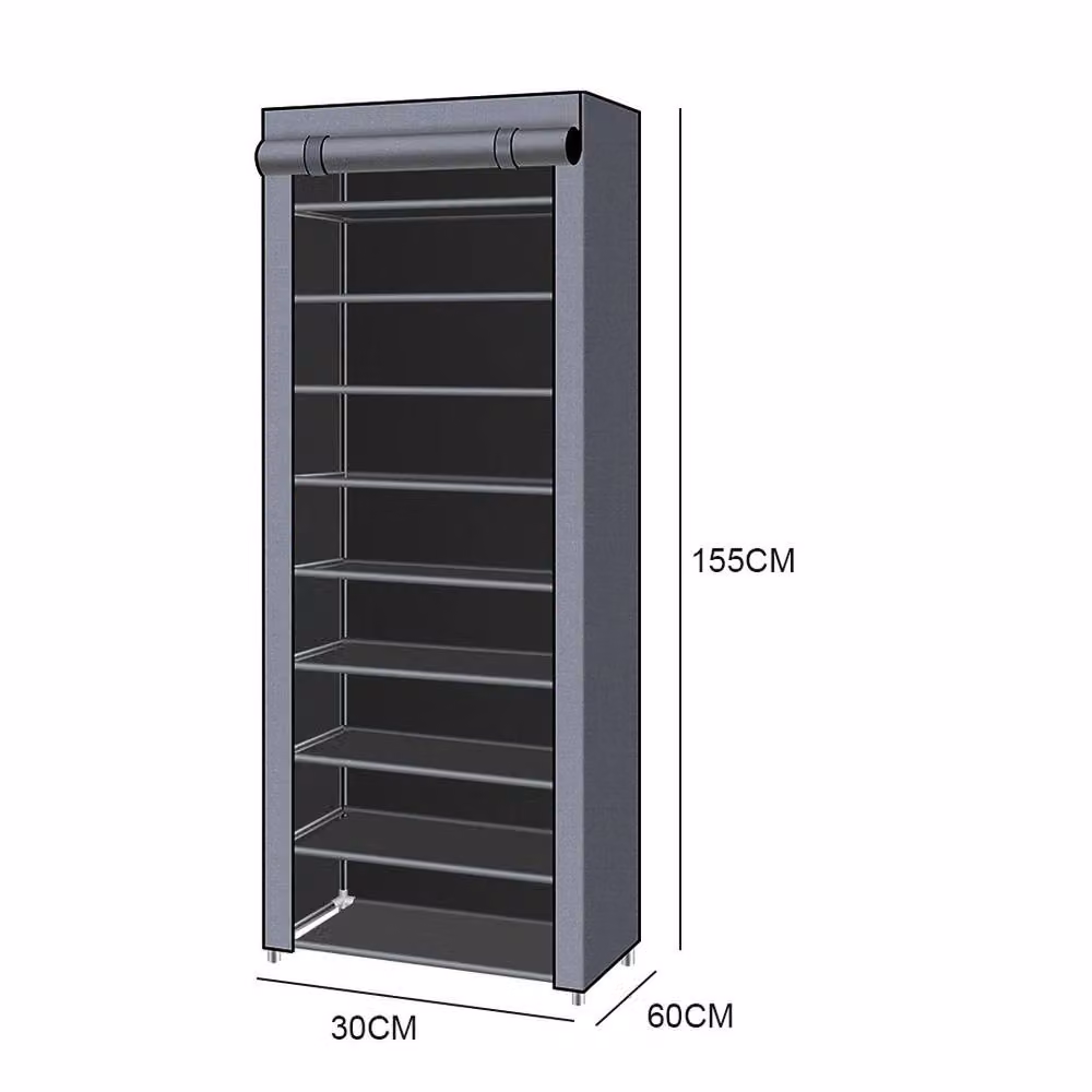 KORVIXA Grey 10-Tier Dustproof Shoe Cabinet with Roll Shutter, Capacity for 27 Pairs, H 155 x W 30 x D 60 cm – 2