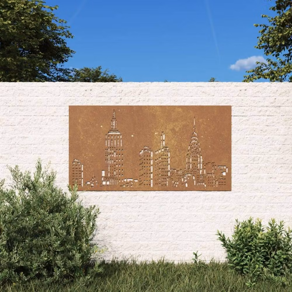 Berkfield Home Garden Brown Corten Steel Skyline City Wall Decoration, W: 105 cm, H: 55 cm – 2