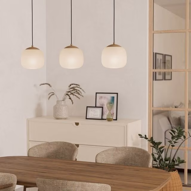 Eglo Cominio 3-Light Suspended Pendant Light in Brown and Gold with Satin Glass Finish