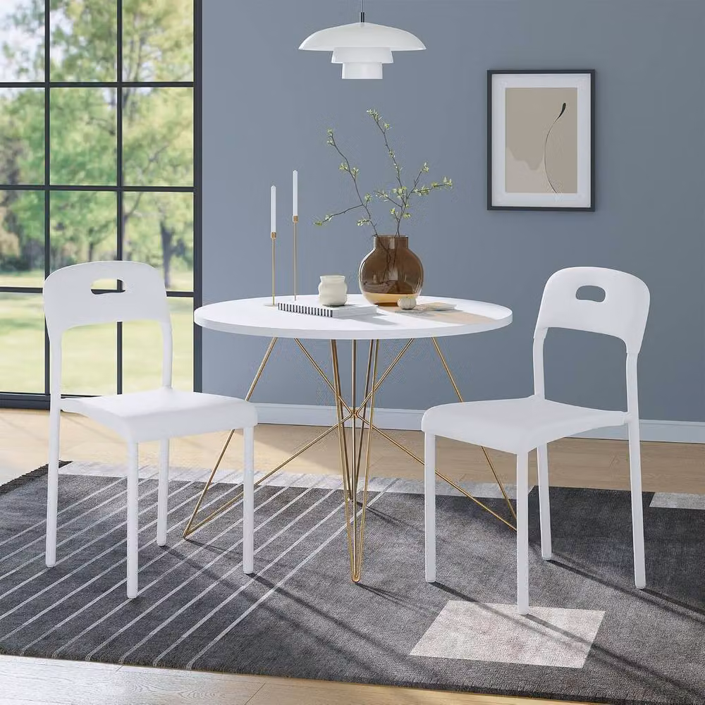 London Boutique Set of 2 Modern Stackable White Plastic and Metal Kitchen Side Chairs – 5