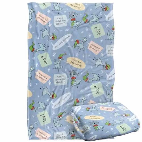 LOGOVISION Dont Let The Pigeon Drive The Sleigh Christmas Blue Silky Touch Super Soft Fleece Throw Blanket W/D/H: 91 x 147 cm – 1
