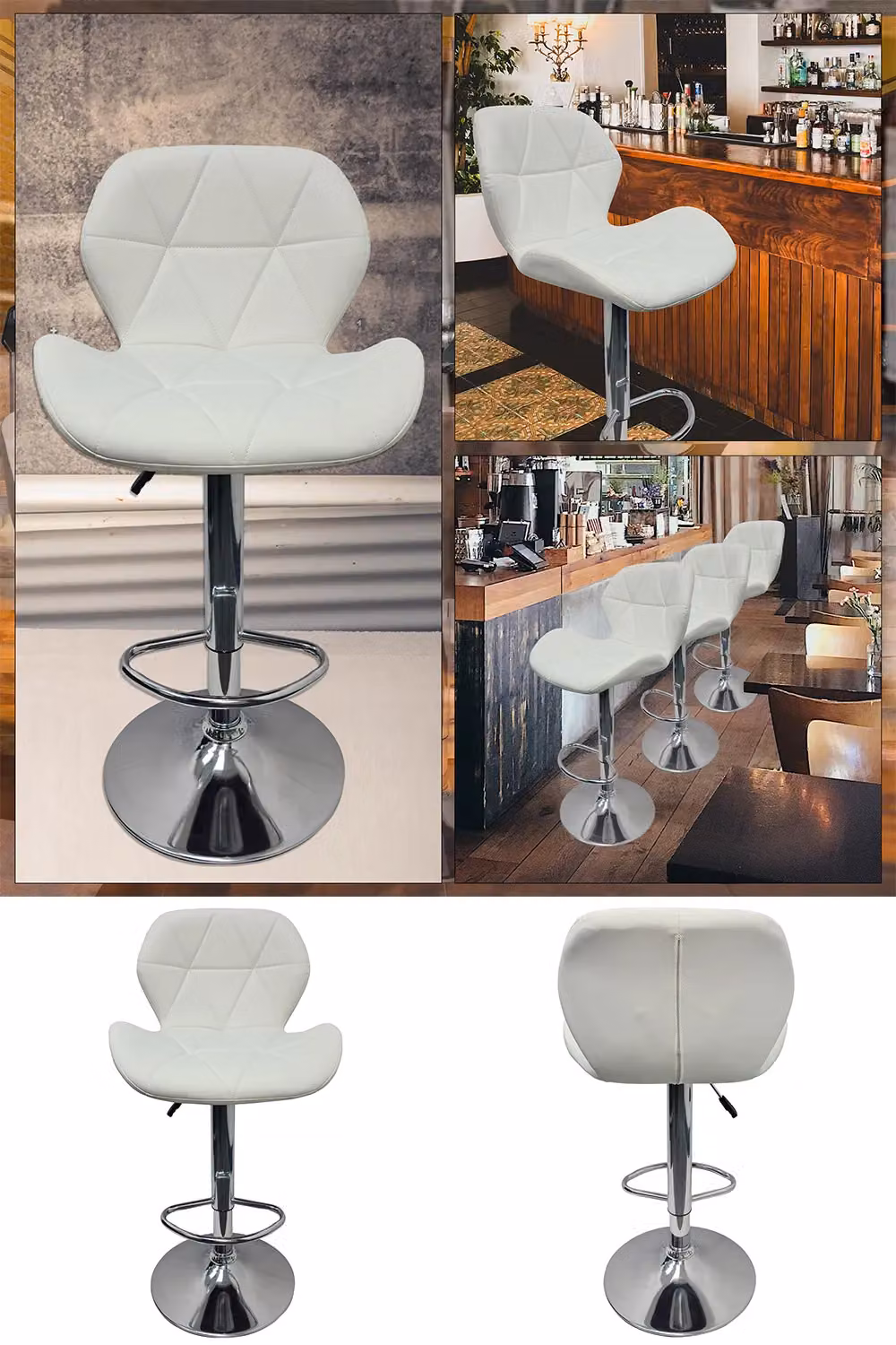 Neel Blue Modern Swivel Barstool with Height Adjustable PU Leather Upholstery in Blue and White – 3