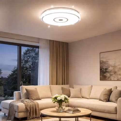 Globo Lighting Modern Round LED Ceiling Light in White and Chrome, 24W, 1400 lm, Diameter: 38 cm, Height: 6.5 cm – 3