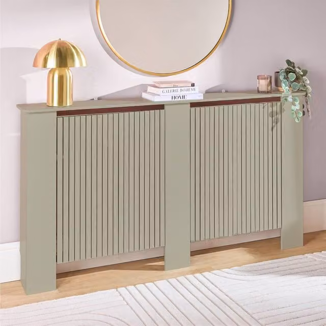 OHS Large Ribbed Radiator Cover in Light Green Matt MDF