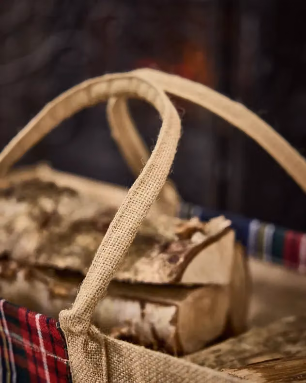 Dibor Traditional Tartan Plaid Natural Firewood Log Storage Jute Bag in Brown, Sand and Multicolour, H40 x W60 cm – 5
