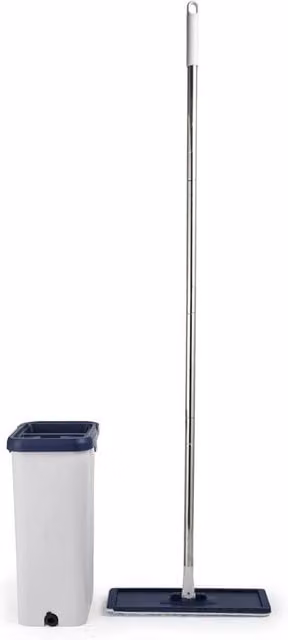 Nordara Grey Microfibre Flat Mop Set with Self-Wringer and Plastic Bucket – 1