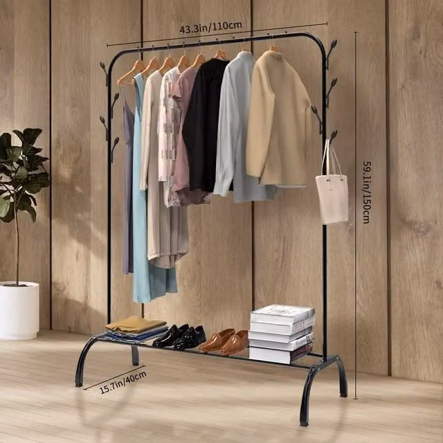 Kelvenix Heavy Duty Single Pole Clothes Rail in Black with 150kg Load Capacity