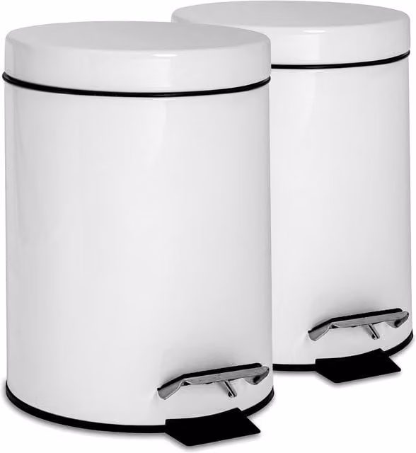 Harbour Housewares Set of 2 Round Stainless Steel Bathroom Pedal Bins, 3L, White