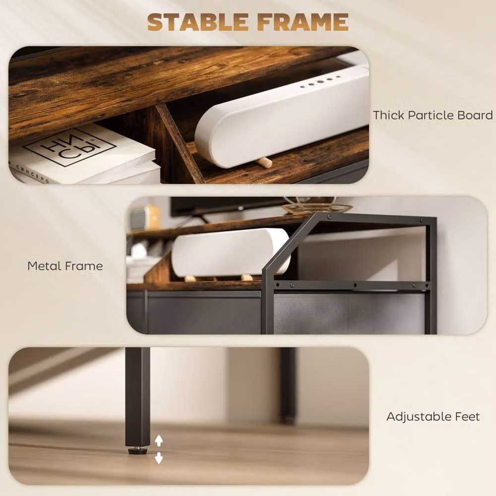 Wyld Haus Avamira Industrial TV Stand in Rustic Brown, W: 98 cm, H: 50.5 cm, D: 35 cm – 6