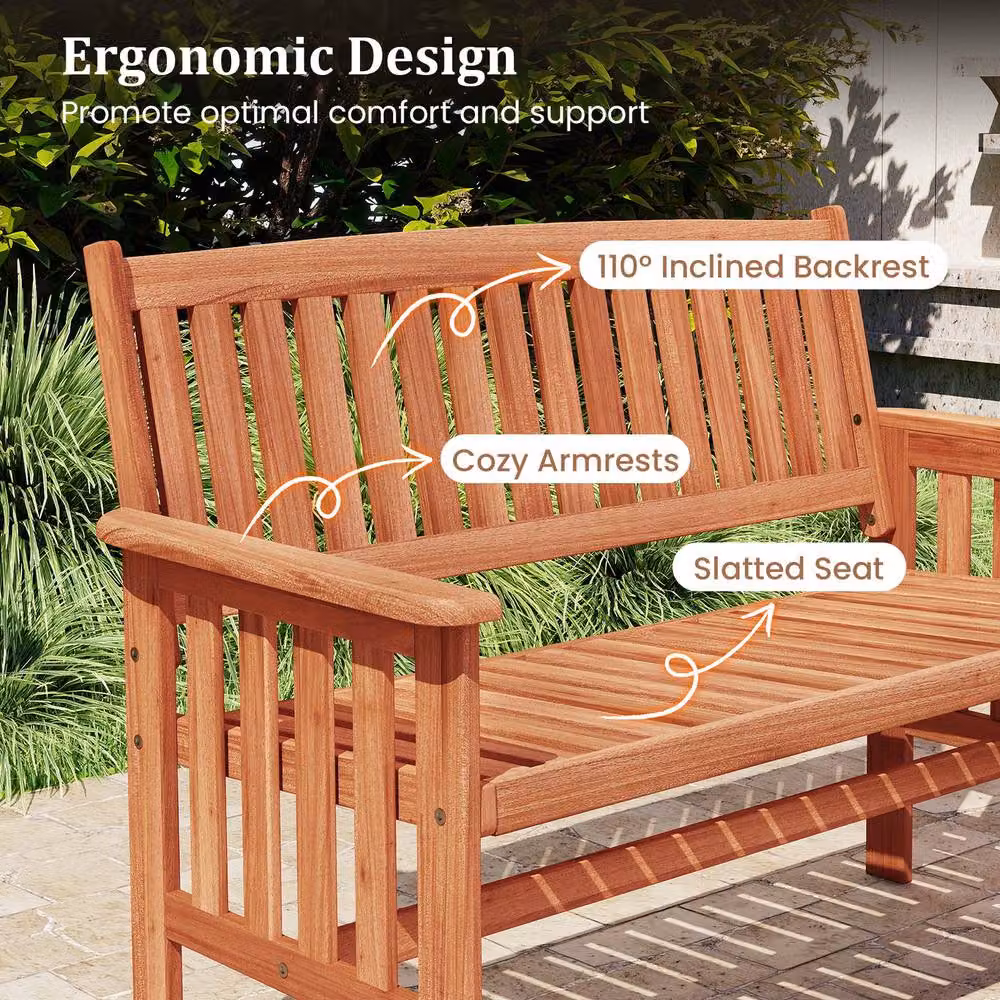 Costway Rustic Wood 2-Person Garden Bench with Backrest in Brown – 7