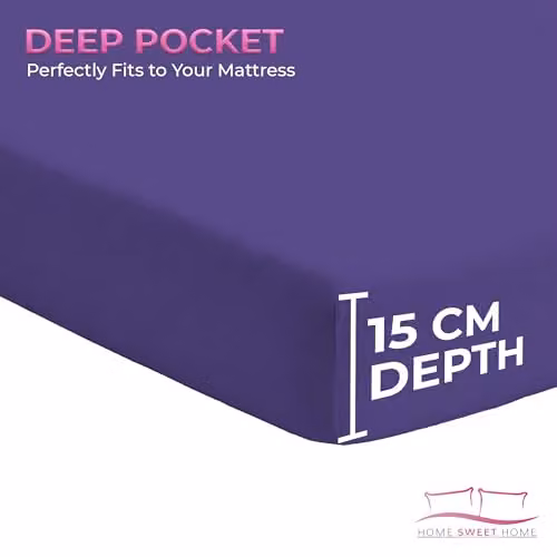Snug City Purple Polycotton Plain Dyed Extra Deep Fitted Cot Bed Sheet, W/D/H: 70 x 140 x 25 cm – 5