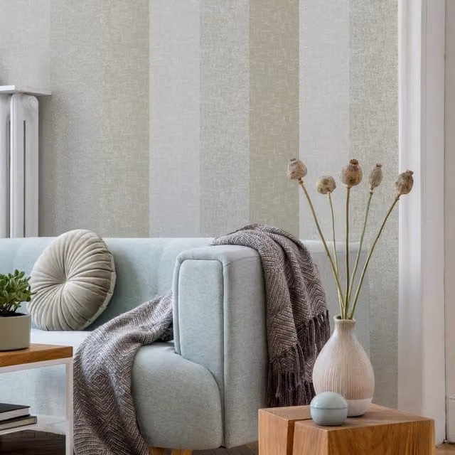 Superfresco Meadow Stripe Washable Textile Wallpaper in Green